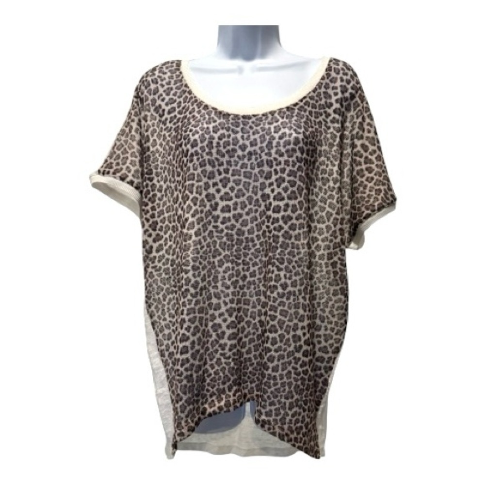 Leopard Print Slouchy Sheer Knit Blouse Top Women’s L Boho Chic